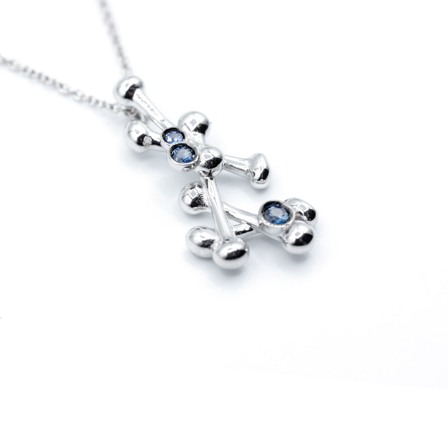 Heritage Branch & Ball Necklace - White Gold with Sapphires